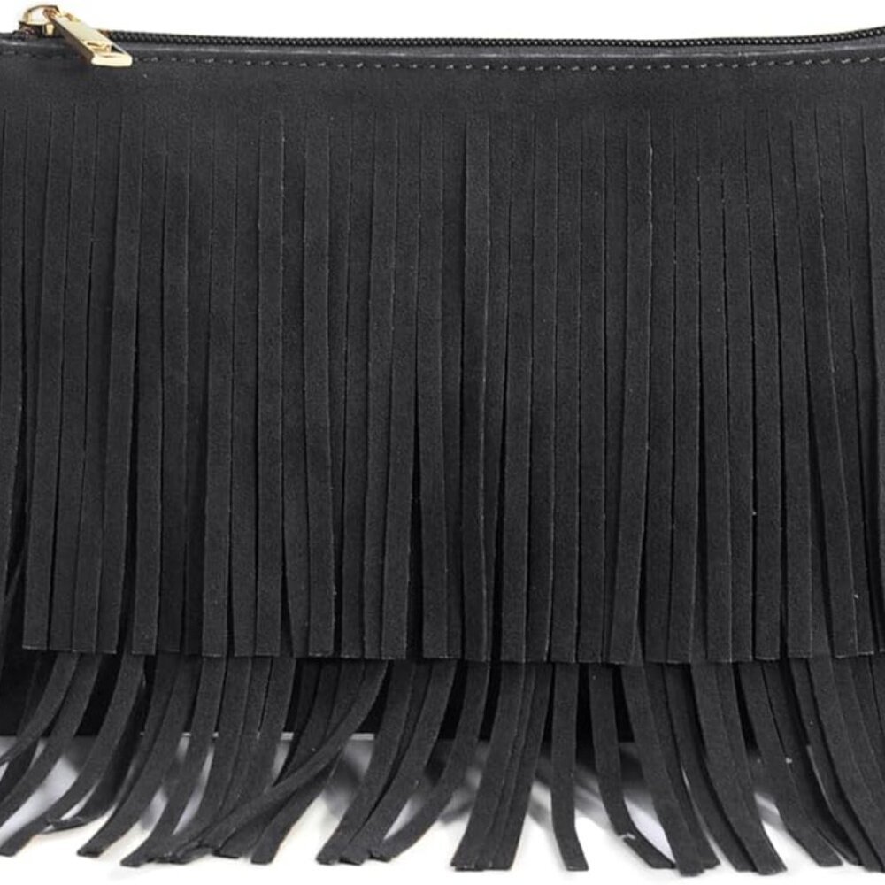 Fringe Cross Body Bag Womens Small Shoulder Bag Top Zip Wristlet